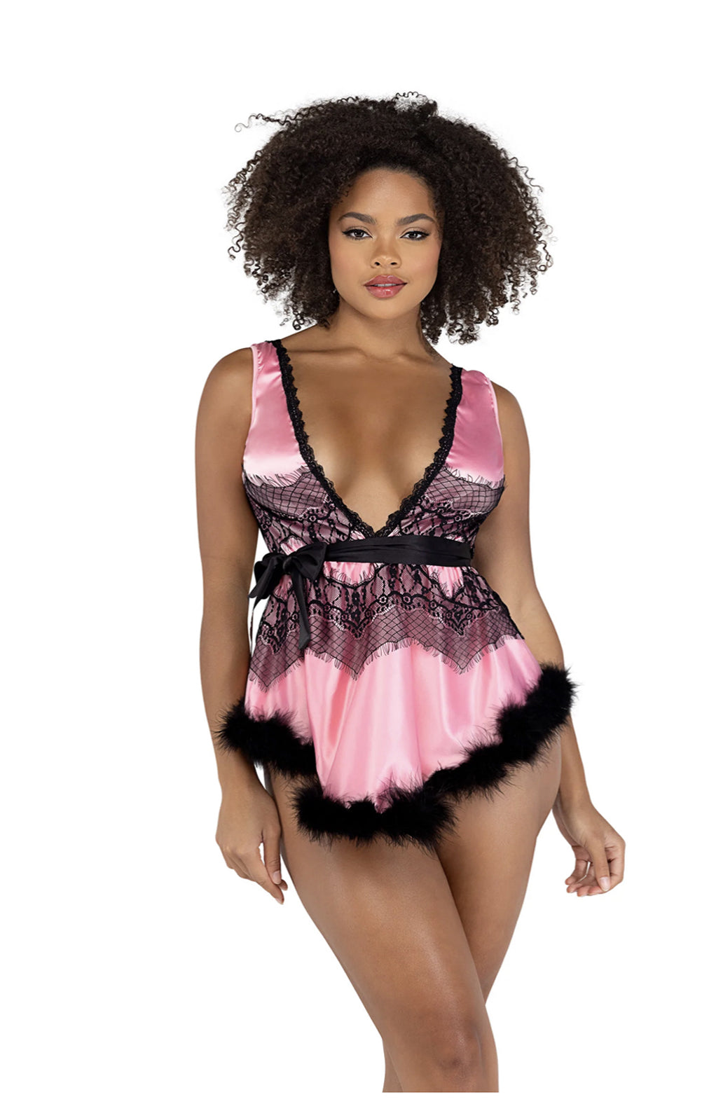 2pcs satin &amp; lace babydoll gown