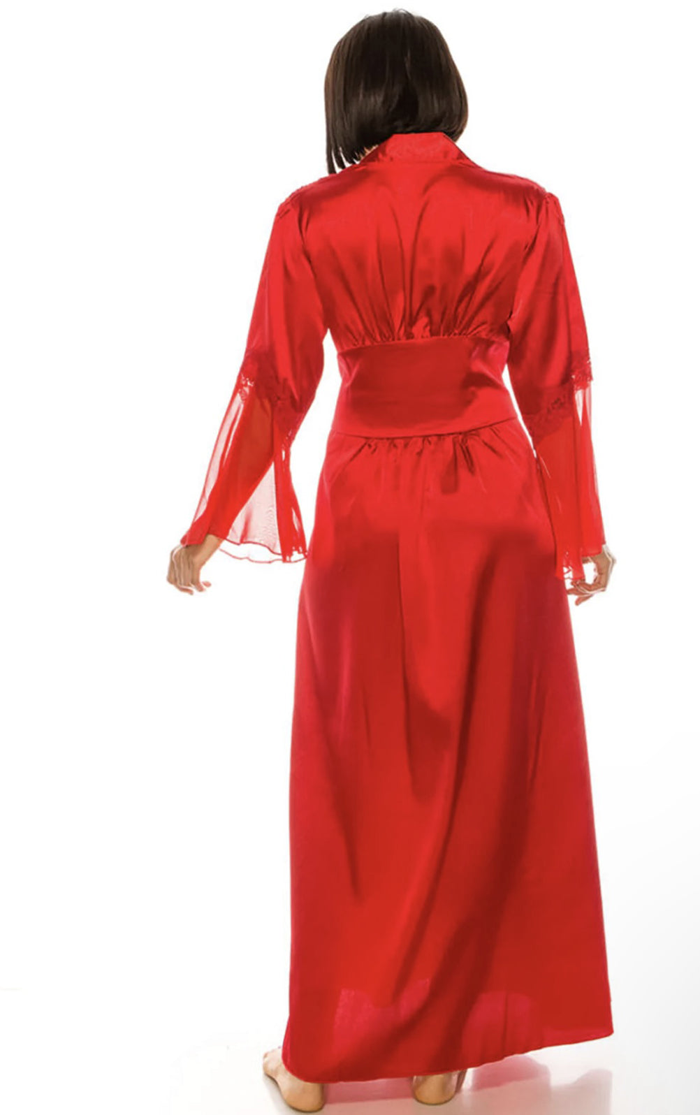 Long Satin Robe with Lace